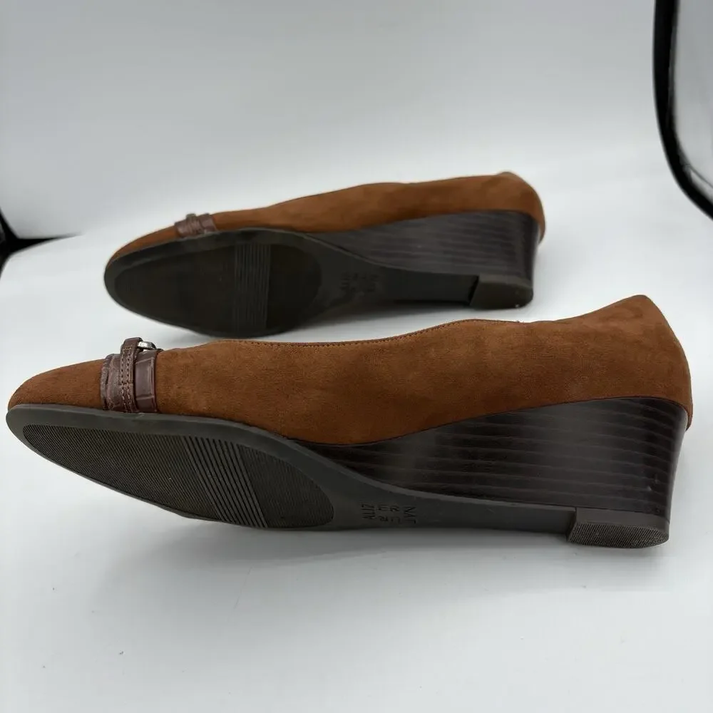 Naturalizer Heels Womens Size‎ 10 Poppy Brown Wedge Brown Suede Silver Chain